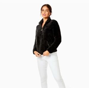 NWT Lilly Pulitzer Everett Sherpa Hoodie Onyx Black Size Medium Quarter Zip